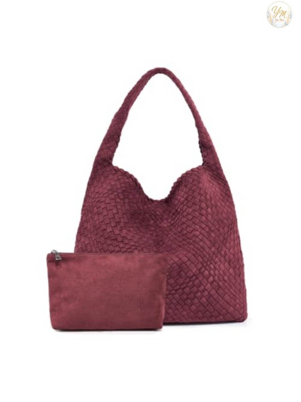 Large Faux Suede Woven Tote Bag with Matching Pouch Clutch